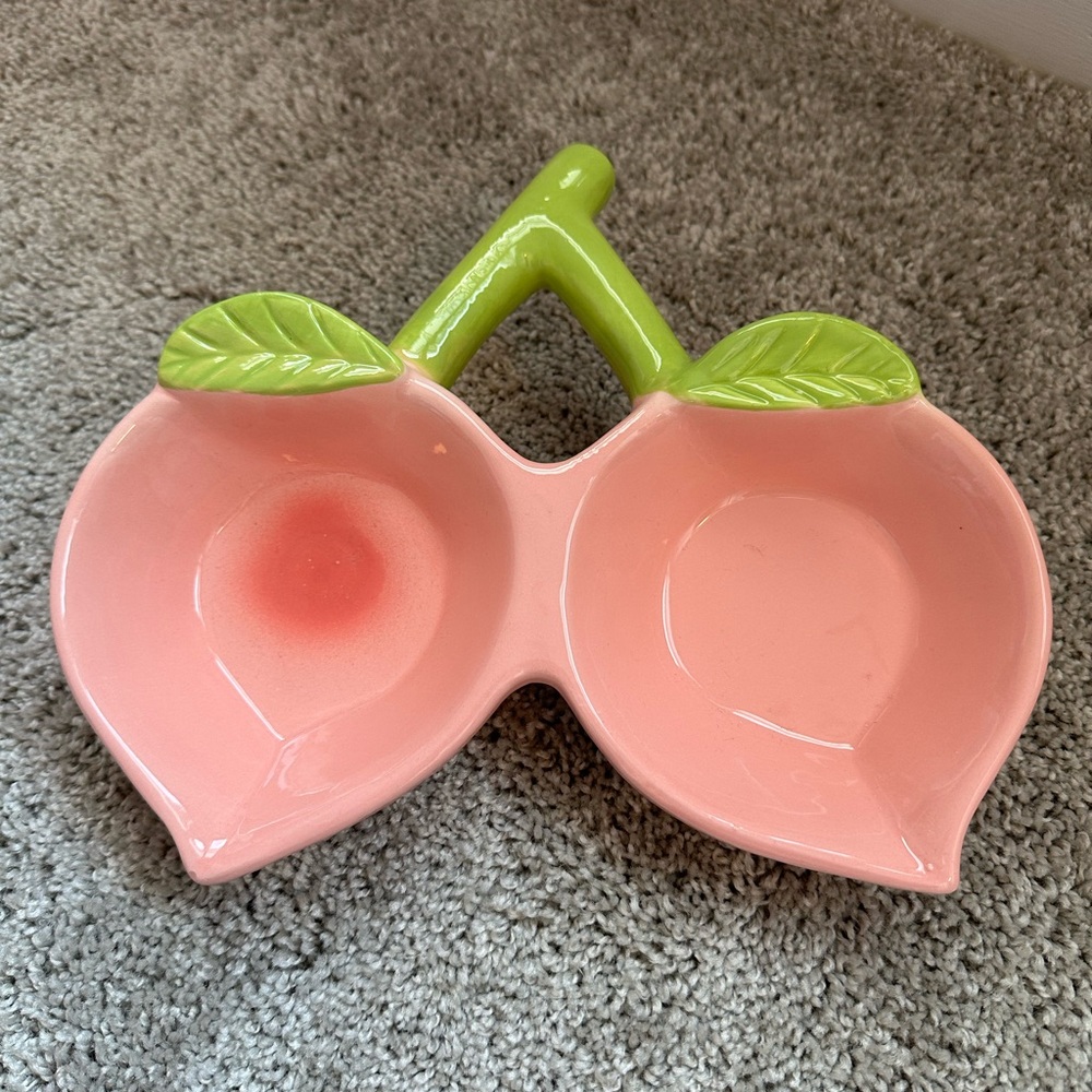 Pink and Green Ceramic Peach Dish
